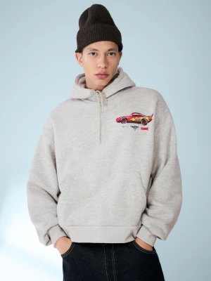 Bershka Bluza Cars Z Kapturem I Nadrukiem Mężczyzna Szary