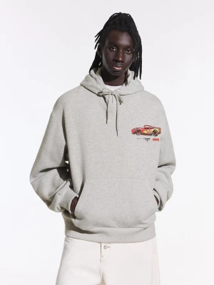 Bershka Bluza Cars Z Kapturem I Nadrukiem Mężczyzna Szary