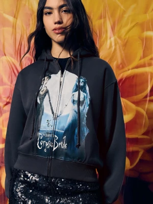Bershka Bluza Corpse Bride Z Kapturem I Nadrukiem Kobieta Ciemnoszary