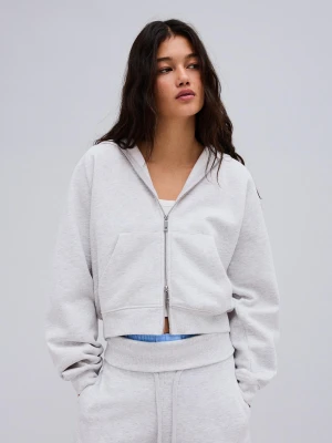Bershka Bluza Dresowa Z Kapturem I Zamkiem Kobieta Szary