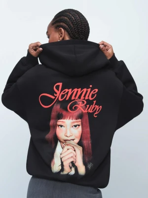 Bershka Bluza Jennie Ruby Z Kapturem I Nadrukiem Kobieta Czarny