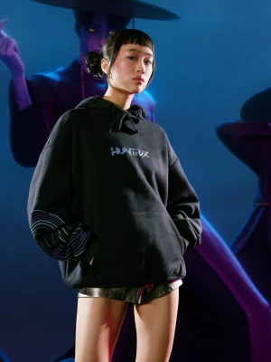 Bershka Bluza Kpop Demon Hunters Huntr/X Kaptur Cyfrowy Filtr Kobieta Czarny