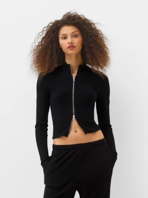 Zdjęcie produktu Bershka Bluza O Splocie Waflowym Z Suwakiem Kobieta Czarny