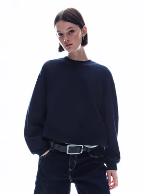 Bershka Bluza Oversize Z Okrągłym Dekoltem Kobieta Granatowy