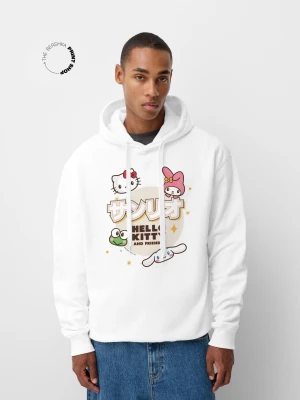 Bershka Bluza Oversize Z Kapturem Hello Kitty I Przyjaciele Mężczyzna Biały