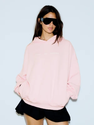 Bershka Bluza Oversize Z Kapturem I Nadrukiem Kobieta Różowy