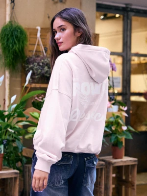 Bershka Bluza Oversize Z Kapturem I Nadrukiem Kobieta Różowy
