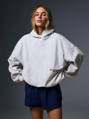 Bershka Bluza Oversize Z Kapturem I Nadrukiem Kobieta Szary