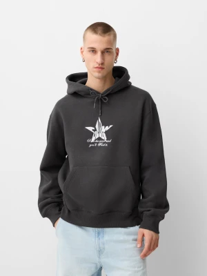 Zdjęcie produktu Bershka Bluza Oversize Z Kapturem I Nadrukiem Mężczyzna Szary