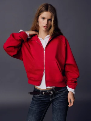 Bershka Bluza Oversize Z Kapturem I Rękawem Raglan Kobieta Czerwony