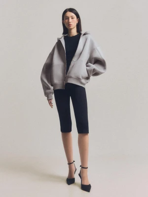 Bershka Bluza Oversize Z Kapturem I Suwakiem Kobieta Szary