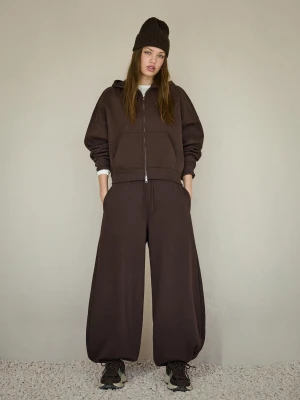 Bershka Bluza Oversize Z Kapturem I Zamkiem Błyskawicznym Kobieta Brązowy