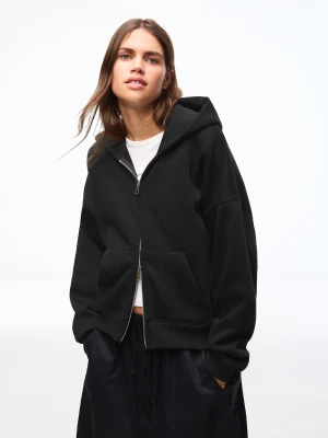 Bershka Bluza Oversize Z Kapturem I Zamkiem Błyskawicznym Kobieta Czarny