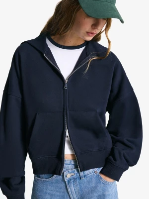 Bershka Bluza Oversize Z Kapturem I Zamkiem Błyskawicznym Kobieta Granatowy