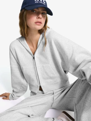Bershka Bluza Oversize Z Kapturem I Zamkiem Błyskawicznym Kobieta Szary