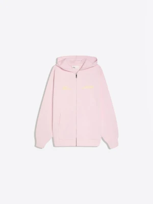 Bershka Bluza Oversize Z Kapturem, Suwakiem I Nadrukiem Kobieta Różowy