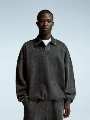 Bershka Bluza Oversize Z Kołnierzykiem Typu Polo Mężczyzna Szary