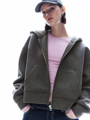 Bershka Oversizowa Bluza Z Kapturem Z Neoprenu Kobieta Szary