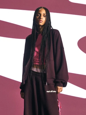 Bershka Bluza Rozpinana Bez Rdzenia Kobieta Bordowy