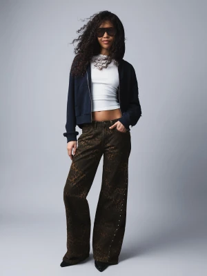 Bershka Bluza Rozpinana Z Kapturem I Haftem Kobieta Granatowy