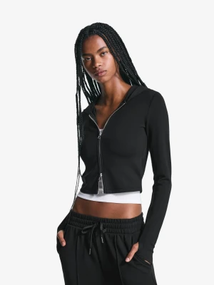 Bershka Bluza Soft Modalowa Z Suwakiem I Kapturem Kobieta Czarny