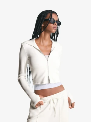 Bershka Bluza Soft Modalowa Z Suwakiem I Kapturem Kobieta Kremowy