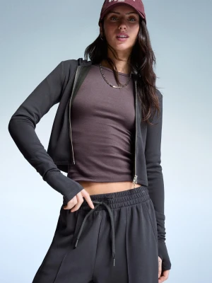 Bershka Bluza Soft Modalowa Z Suwakiem I Kapturem Kobieta Szary