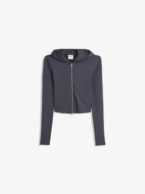 Bershka Bluza Soft Modalowa Z Suwakiem I Kapturem Kobieta Szary