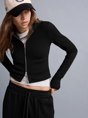 Bershka Bluza Soft Z Modalem I Kapturem Kobieta Czarny