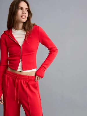 Bershka Bluza Soft Z Modalem I Kapturem Kobieta Czerwony