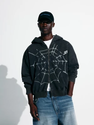 Bershka Bluza Spider-Man Z Suwakiem Mężczyzna Szary