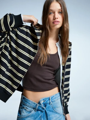 Bershka Bluza W Paski Z Kapturem I Suwakiem Kobieta Granatowy