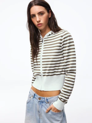 Bershka Bluza W Paski Z Kapturem I Suwakiem Kobieta Niebieski