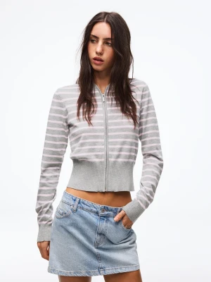 Bershka Bluza W Paski Z Kapturem I Suwakiem Kobieta Różowy