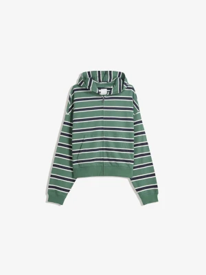 Bershka Bluza W Paski Z Kapturem I Suwakiem Kobieta Zielony
