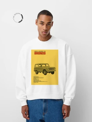 Bershka Bluza Z Dzianiny Dresowej Ford Mężczyzna Biały