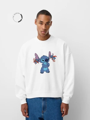 Bershka Bluza Z Dzianiny Dresowej Lilo & Stitch Mężczyzna Biały