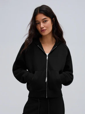 Bershka Bluza Z Dzianiny Dresowej Z Kapturem I Suwakiem Kobieta Czarny