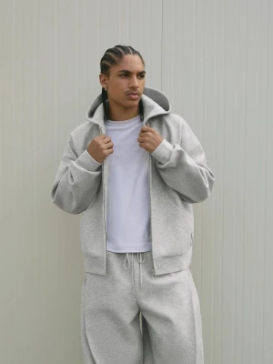 Bershka Bluza Z Flauszu Z Zamkiem Błyskawicznym Mężczyzna Szary