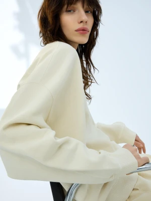 Bershka Bluza Z Grubej Bawełnianej Tkaniny Kobieta Beżowy