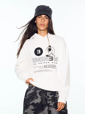 Bershka Bluza Z Kapturem Eminem Kobieta Biały Złamany