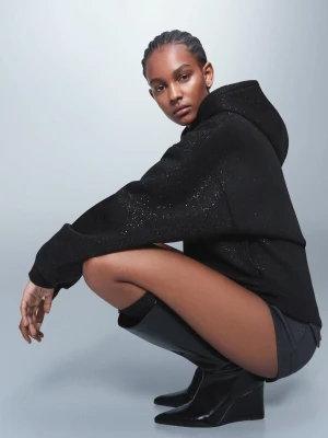 Bershka Bluza Z Kapturem I Brokatem Kobieta Czarny