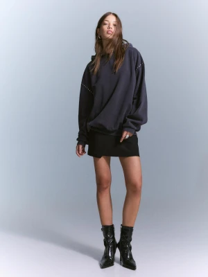 Bershka Bluza Z Kapturem I Ćwiekami Kobieta Ciemnoszary