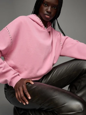Bershka Bluza Z Kapturem I Ćwiekami Kobieta Różowy