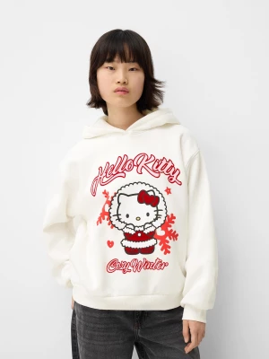 Bershka Bluza Z Kapturem I Nadrukiem Hello Kitty Kobieta Biały Złamany