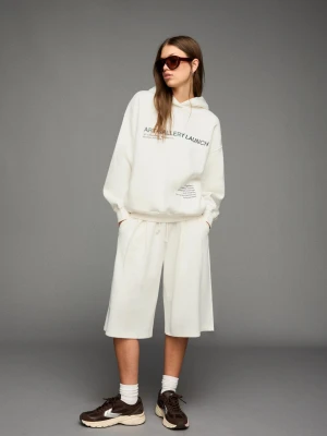 Bershka Bluza Z Kapturem I Nadrukiem Kobieta Biały Złamany