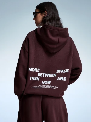 Bershka Bluza Z Kapturem I Nadrukiem Kobieta Bordowy