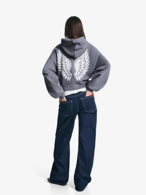 Bershka Bluza Z Kapturem I Nadrukiem Kobieta Ciemnoszary