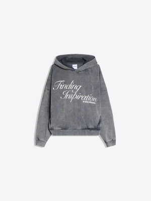 Bershka Bluza Z Kapturem I Nadrukiem Kobieta Ciemnoszary