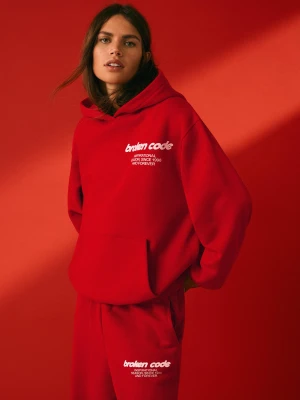 Bershka Bluza Z Kapturem I Nadrukiem Kobieta Czerwony